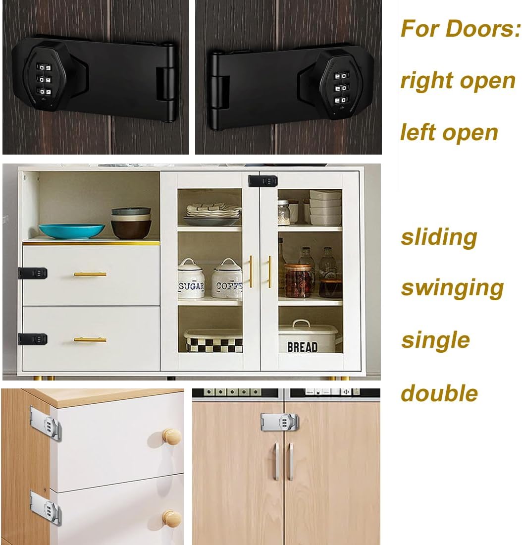 ETEKJOY Cabinet Lock Keyless 3-Digit Password Combination Code Hasp Latch Lock Twist Knob Wooden Drawer Cupboard (Silver, 3 inch)