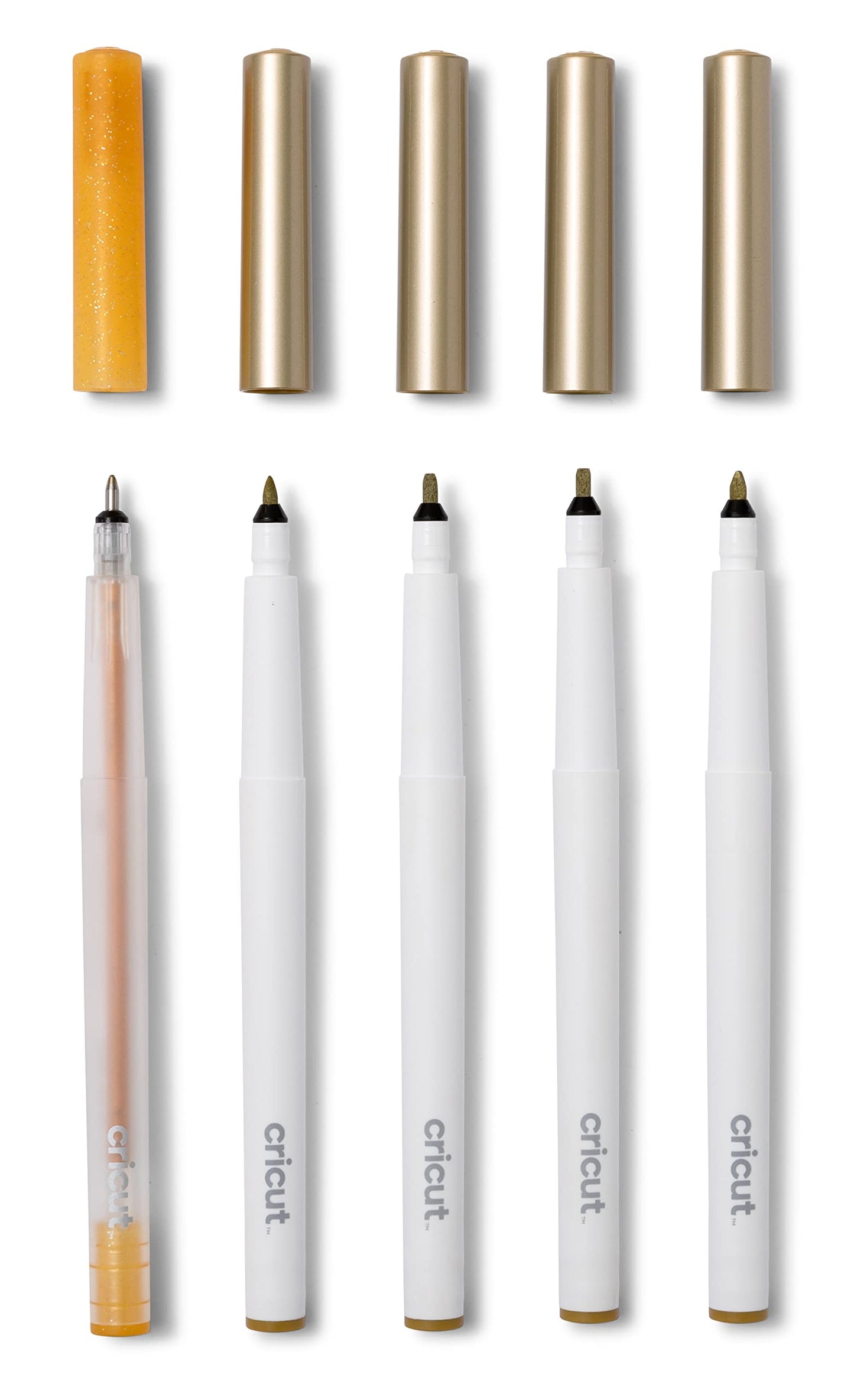 Cricut Multi Pen Set, Gold (5 ct) - For Explore, Maker, & Venture Machines - Includes Gold Glitter Gel Pen, Marker, & Calligraphy Markers