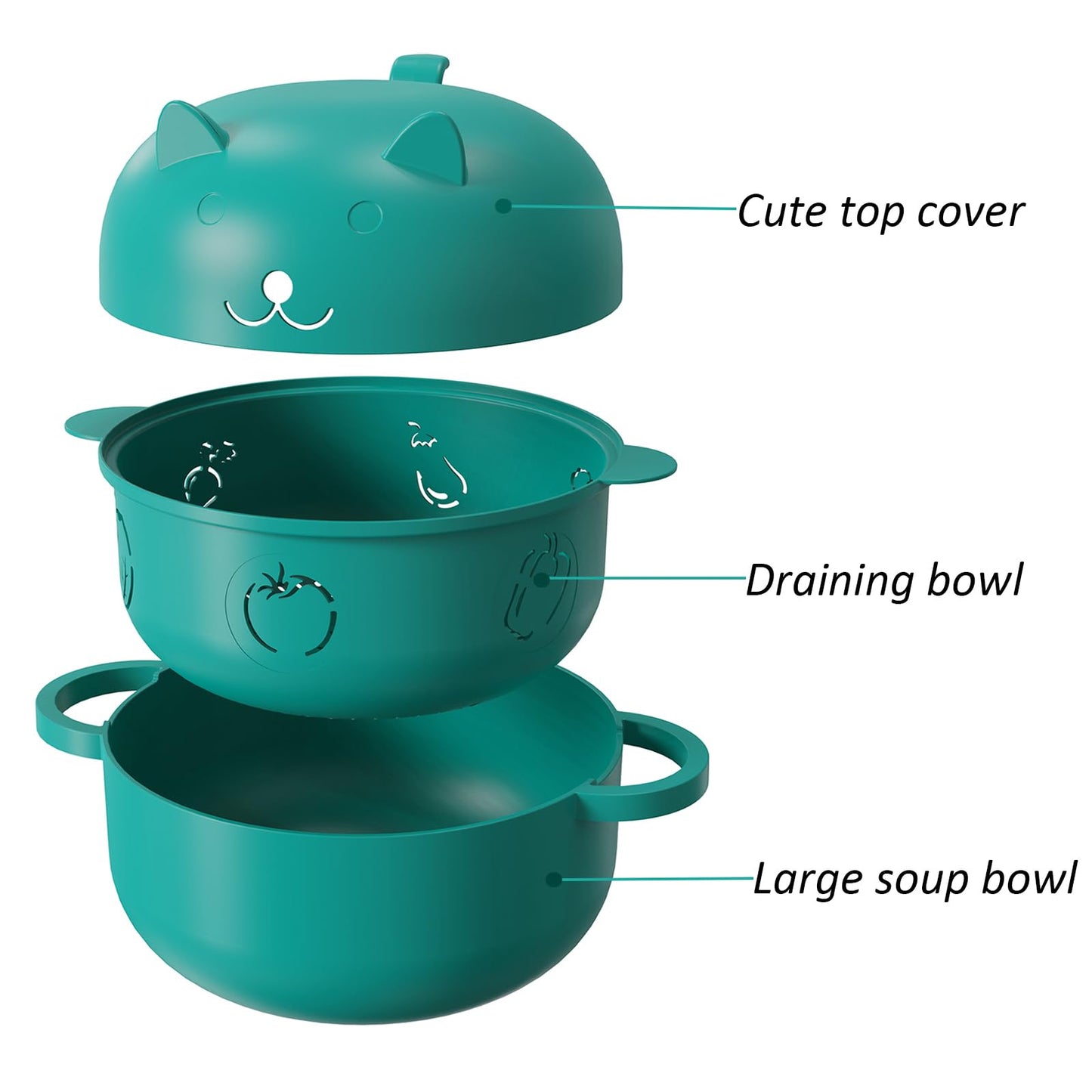 68 OZ Microwave Ramen Bowl, Noodle Cooker, Steamer for Cooking Food and Vegetables with Removable Strainer, Green