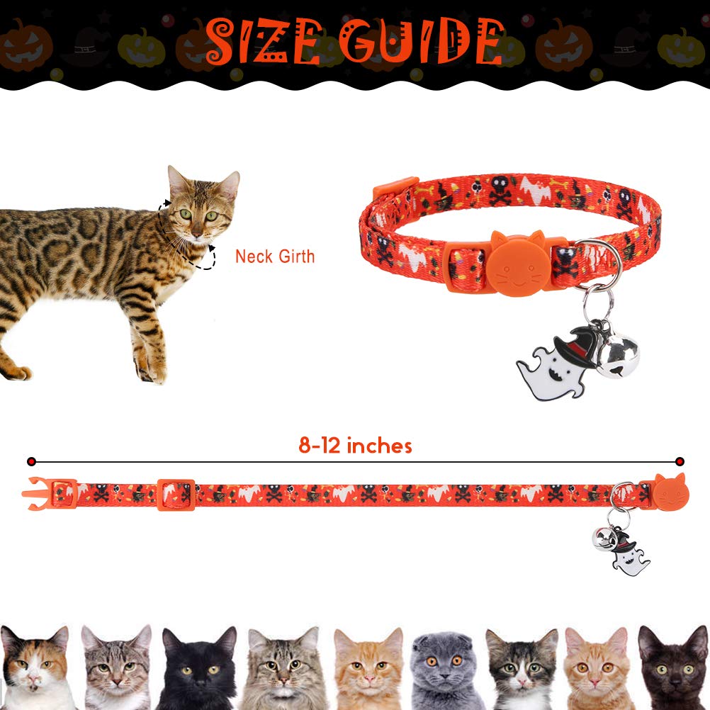 EXPAWLORER Halloween Cat Collar Breakaway - 3 Pack Soft Adjustable Kitten Collars with Bells & Cute Festival Pendants, Holiday Pet Collars for Cats with Safety Buckle