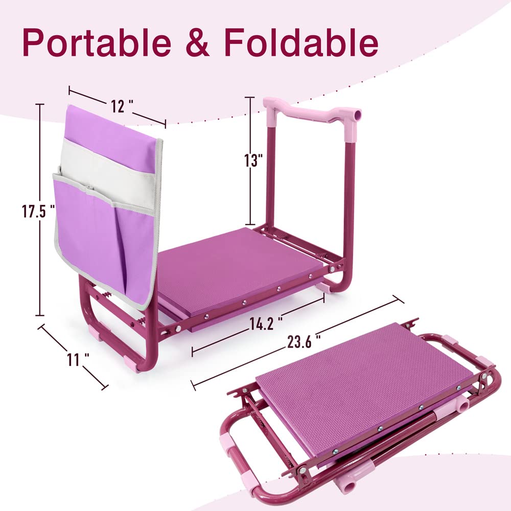 Colwelt Garden Kneeler Upgraded, Gardening Kneelers Stool with Rugged & Sturdy Steel Frame, Garden Seat and Kneeler Bench with Tool Pouch, EVA Foam Pad Protects Your Knees(Purple)