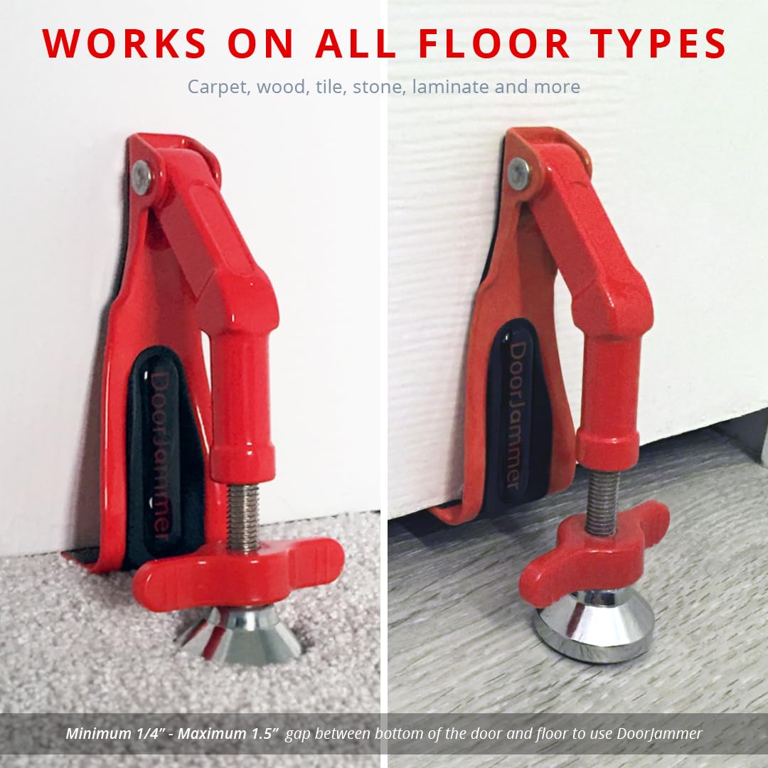 DoorJammer Portable Door Lock Brace for Home Security and Personal Protection, Red, DJ3