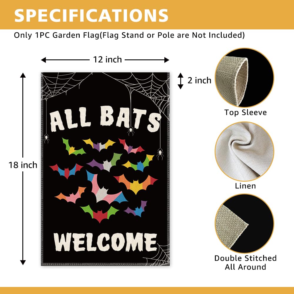 JMYROG All Bats Welcome Garden Flag - Double Sided Yard Outdoor Farmhouse Lawn Porch Decor, Halloween Bats Decor, Inclusive Equality Diversity Flag, LGBTQ Pride