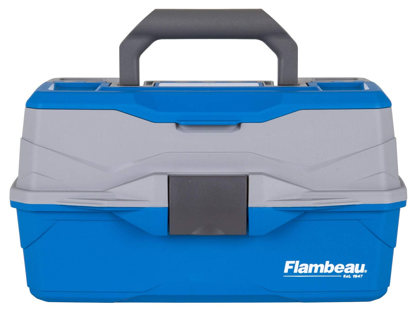 Flambeau Outdoors 6382TB 2-Tray Tackle Box - Classic Fishing Lure Storage Organizer, Medium Portable Tackle Box, 15 Tray Compartments, Blue/Gray