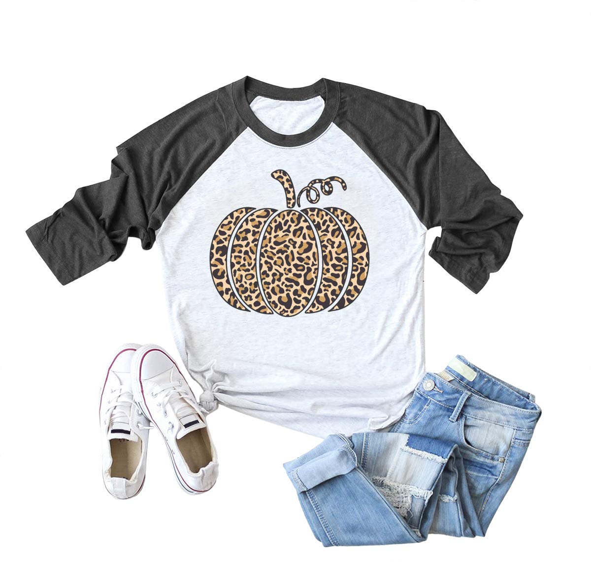 Leopard Pumpkin Shirts for Women Funny Halloween Clothing Fall T-Shirts Top (M, Burnt Black1)