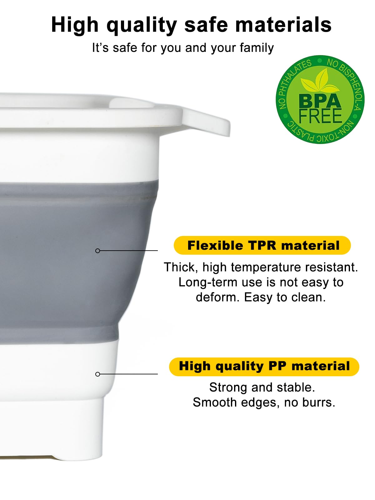 Collapsible Wash Basin with Drain Plug 9L (2.4Gal), Dishpan for Washing Dishes Basin,Collapsible Dish Tub Portable Sink for Kitchen Sink, Camping RV Washing Tub(Gray)