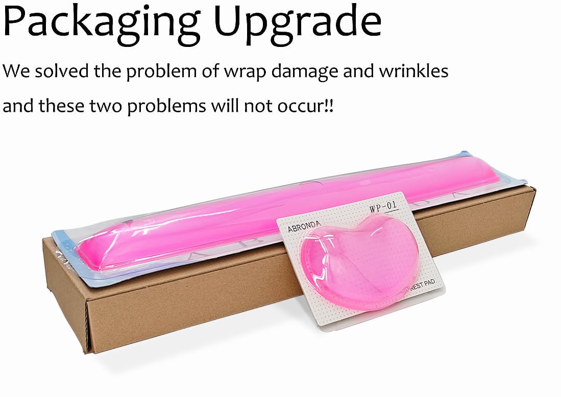 ABRONDA Gel Keyboard & Mouse Wrist Rest Set - Keyboard Wrist Rest Pad & Mouse Support for Office Gaming Pad Computer Laptop Ergonomic Comfortable Pain Relief-Pink Pad Set