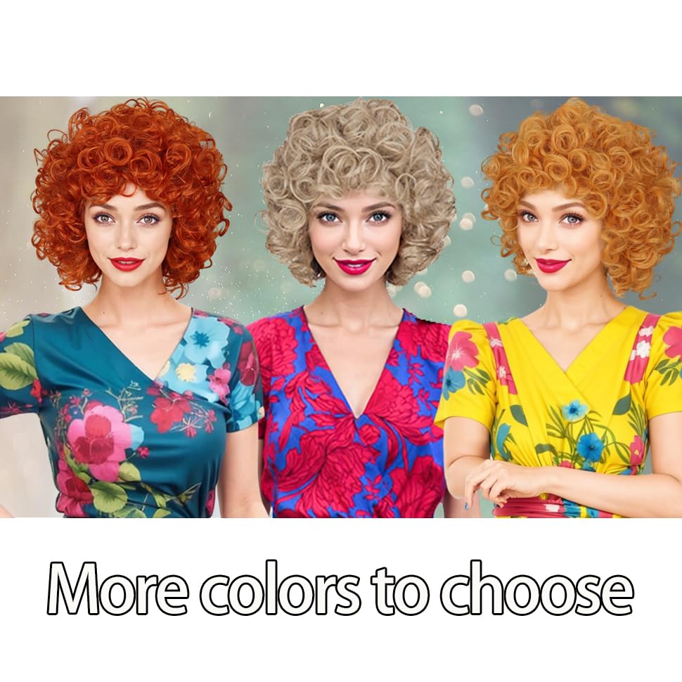 ColorGround Short Fluffy Curly Orange Red Cosplay Wig Women Costume for Halloween