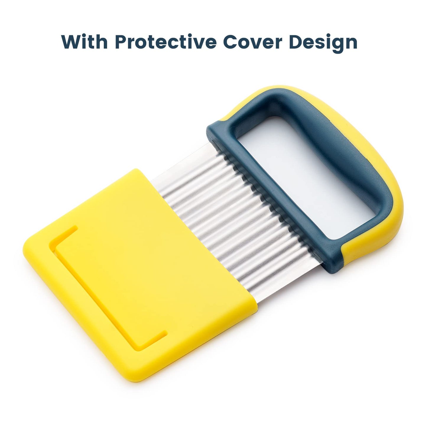 Crinkle Cutter Knife, Potatoes Crinkle Fry Cut and Vegetable Cutter for Veggies, Stainless Steel Carrot Slicer(Yellow)