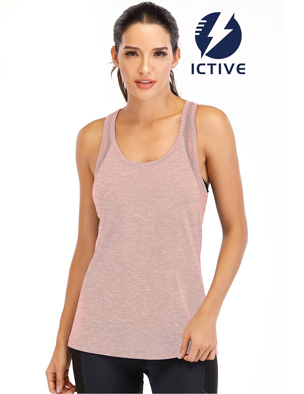 ICTIVE Workout Tank Tops for Women Loose Fit Yoga Mesh Racerback Open Back Muscle Running Activewear Gym Shirts Apricot M