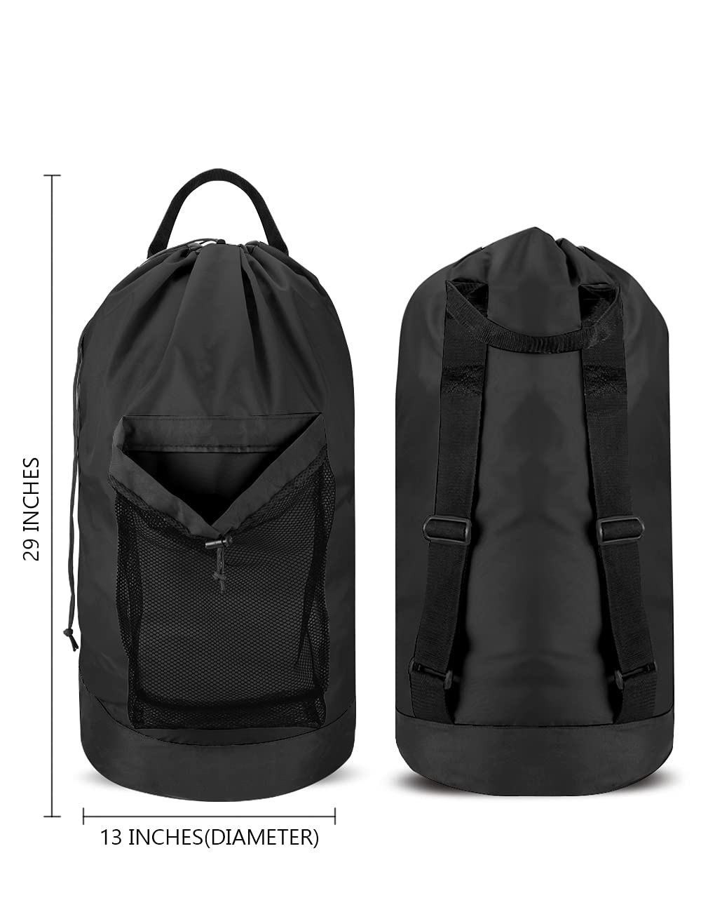 Dalykate Backpack Laundry Bag, Laundry Backpack with Shoulder Straps and Mesh Pocket Durable Nylon Clothes Hamper Bag with Drawstring Closure for College, Travel, Laundromat, Apartment