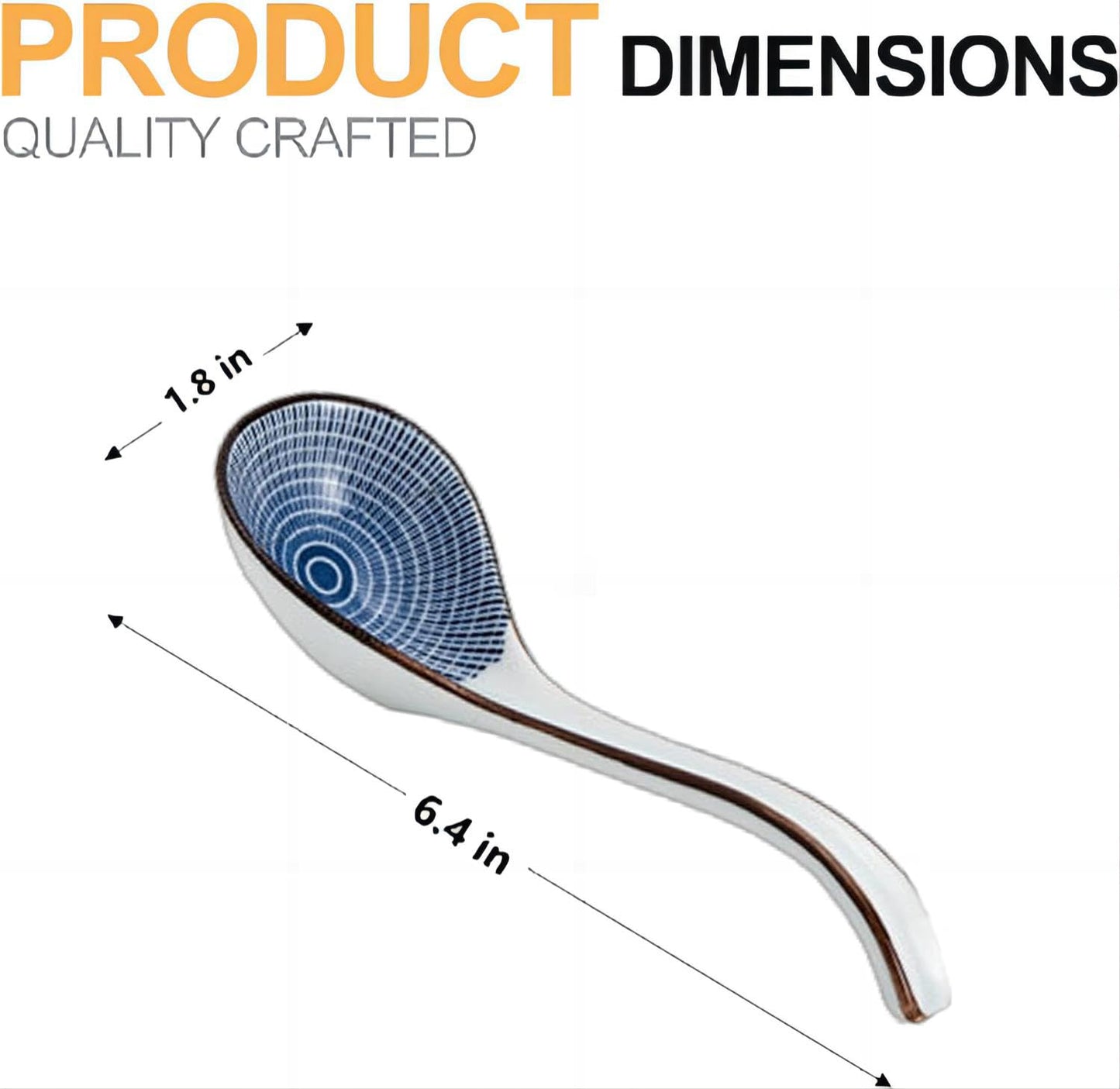 JOBNTZ Asian Soup Spoon,Ceramic Ramen Spoons Japanese Style for Pho, Miso soup, Dumpling, Noodles, Chinese Wonton Dishwasher safe - Set of 4 - Blue