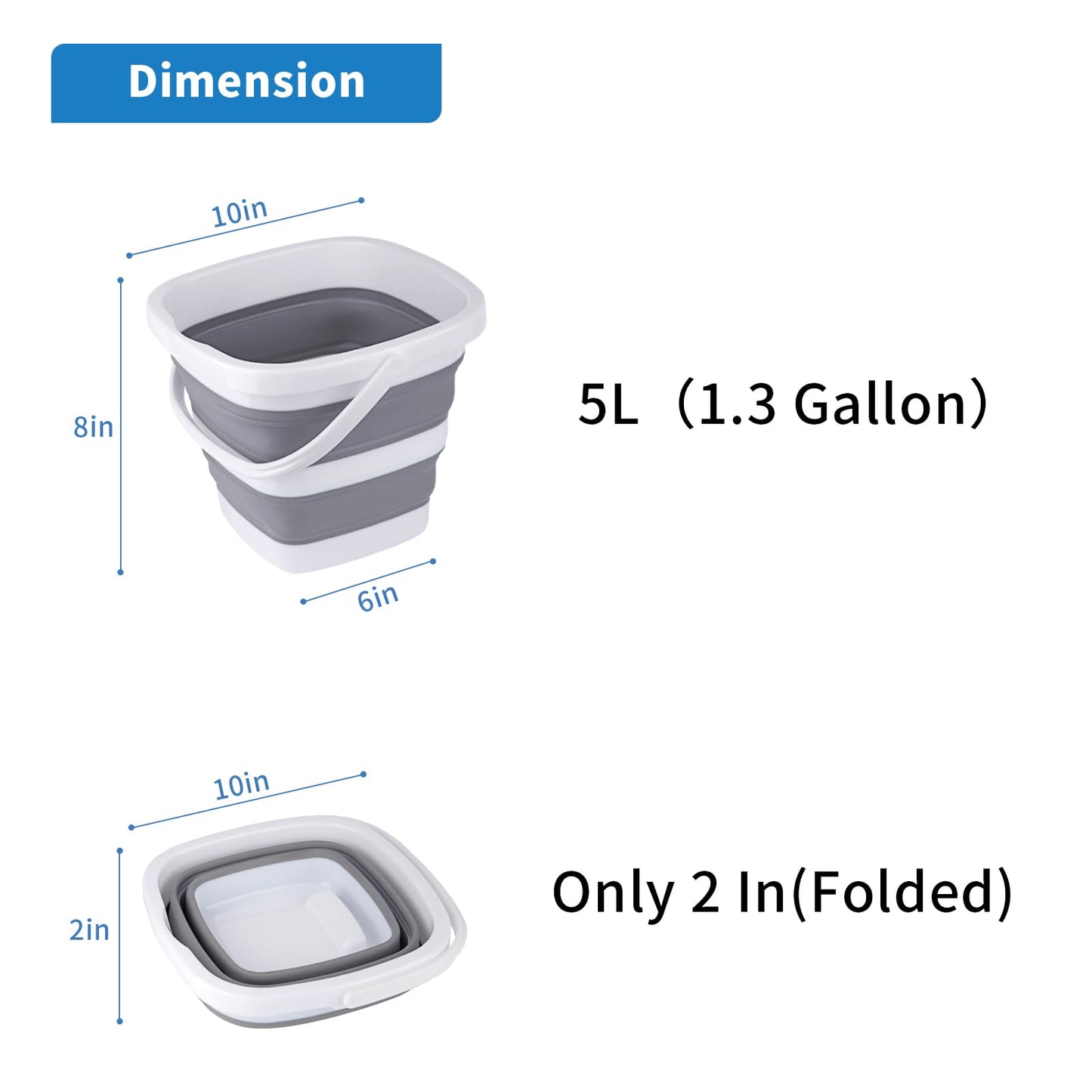 Craftend Collapsible Bucket, 5L 1.3Gallon Small Cleaning Mop Buckets for Household Outdoor Car Washing Tub Plastic Foldable Portable Camping Beach Sand Water Pot Pail Space Saving Square