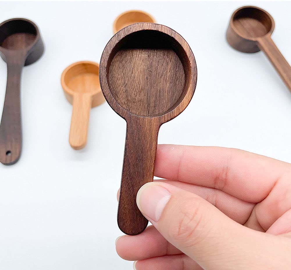 Coffee Spoons, Wooden Tablespoon Scoop, Wooden Coffee Ground Spoon, Measuring for Ground Beans or tea, Soup Cooking Mixing Stirrer Kitchen Tools Utensils, 1 Wooden Tea Scoop (Walnut Wooden 3.86 in)