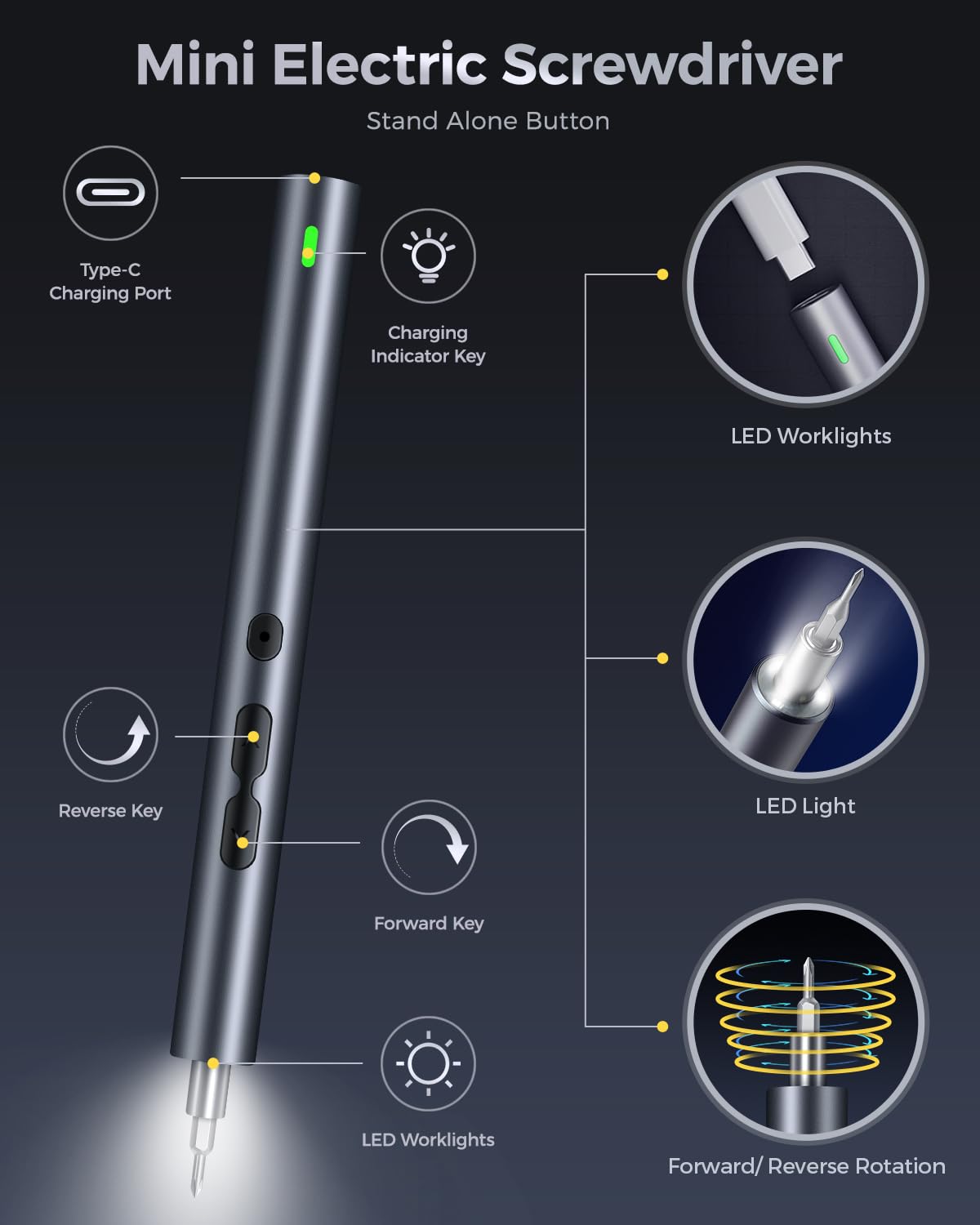 LIFEGOO Mini Electric Screwdriver, 62 in 1 Cordless Precision Power Screwdriver Set with 48 Bits, LED Lights Magnetic Mat, Rechargeable Portable Repair Tool Kit for Phone Watch Camera Laptop PC