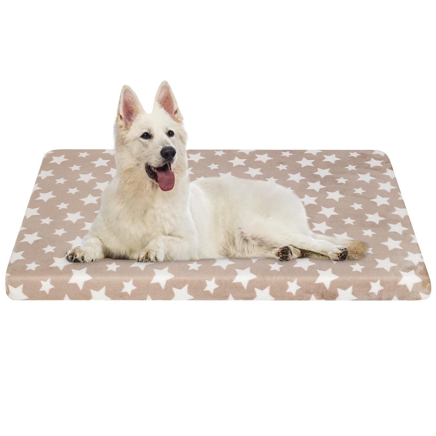EMPSIGN Supportive Dog Bed (122x76x7.6cm), Dog Crate Mat Reversible (Cool & Warm), Removable Washable Cover, Waterproof Liner & High Density Foam, Pet Bed Mattress for Small to XX-Large Dogs, Beige, Star