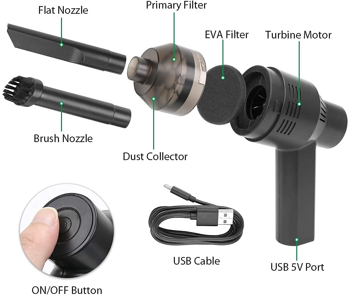 Honlibey New Cordless Mini Computer Vacuum, Portable Vacuum Cleaner Keyboard Cleaner Kit - Cleaning Dust, Hairs, Crumbs, Scraps, Ash for Laptop, Keyboard, Computer,Car, Pet House, Sewing Machine