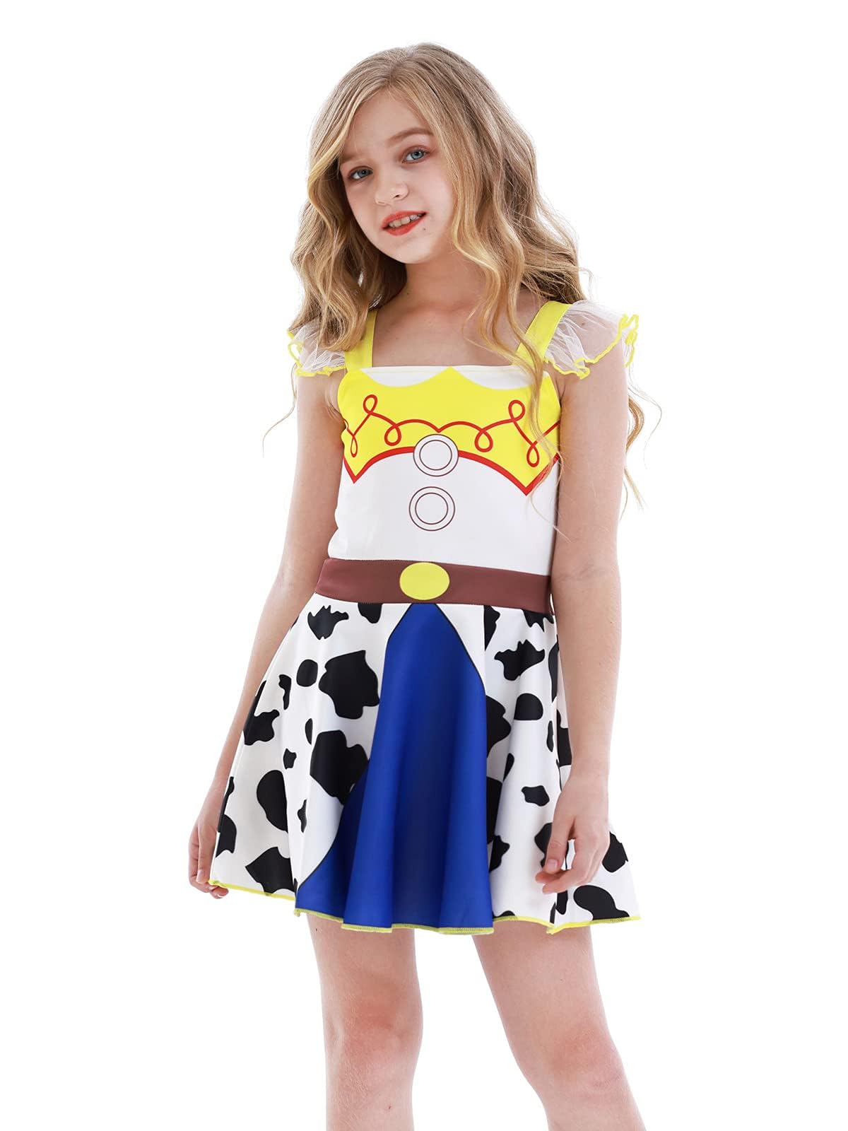 Jurebecia Toddler Girls Princess Costume for Princess Cowgirl Dress up Birthday Outfit Halloween Christmas Costumes Cosplay Role Play Ruffle Sleeve Dress Size 2T/1-2Years