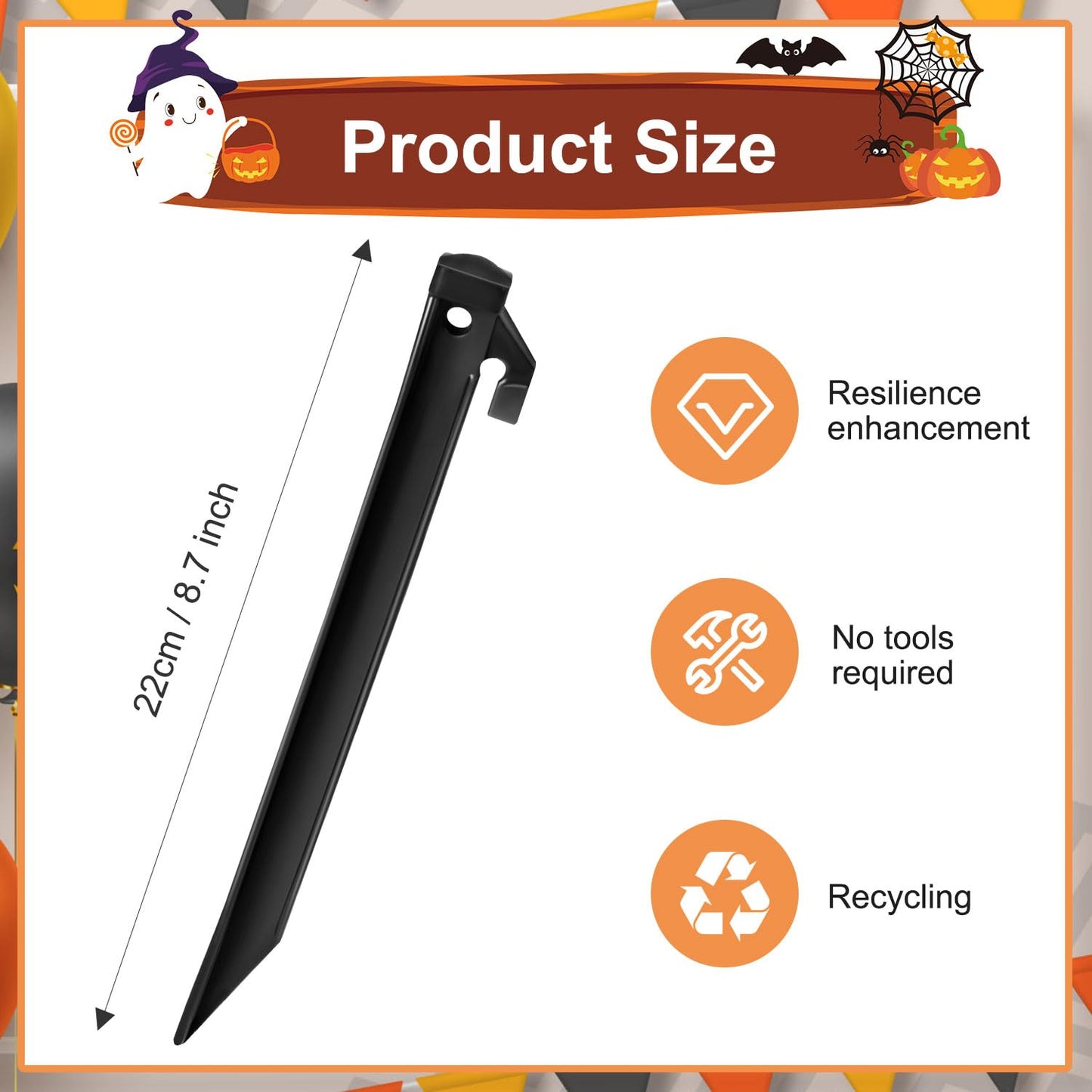 16 Pieces Plastic Inflatable Stakes, 8.7 Inch Inflatable Tent Stakes Replacement Inflatable Stakes for Halloween Christmas Holiday Inflatables Garden Decorations (16, Black)