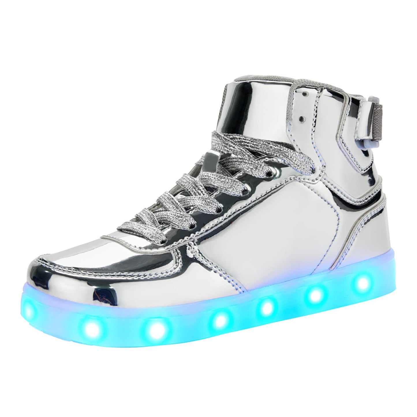 DIYJTS Kids LED Light Up Shoes, Fashion High Top LED Sneakers USB Rechargeable Glowing Luminous Shoes for Boys Girls Toddler Child Silver