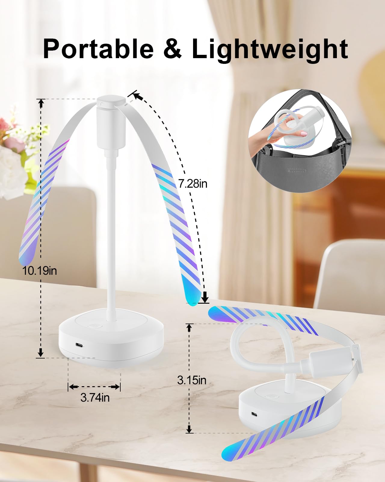 Edvision 4 Pack Food Table Fan, 2000mAh USB Powered Rechargeable Food Fan, Portable Fan with Flexible Goose-Neck and Soft Blades for BBQ, Patio, Party (White)