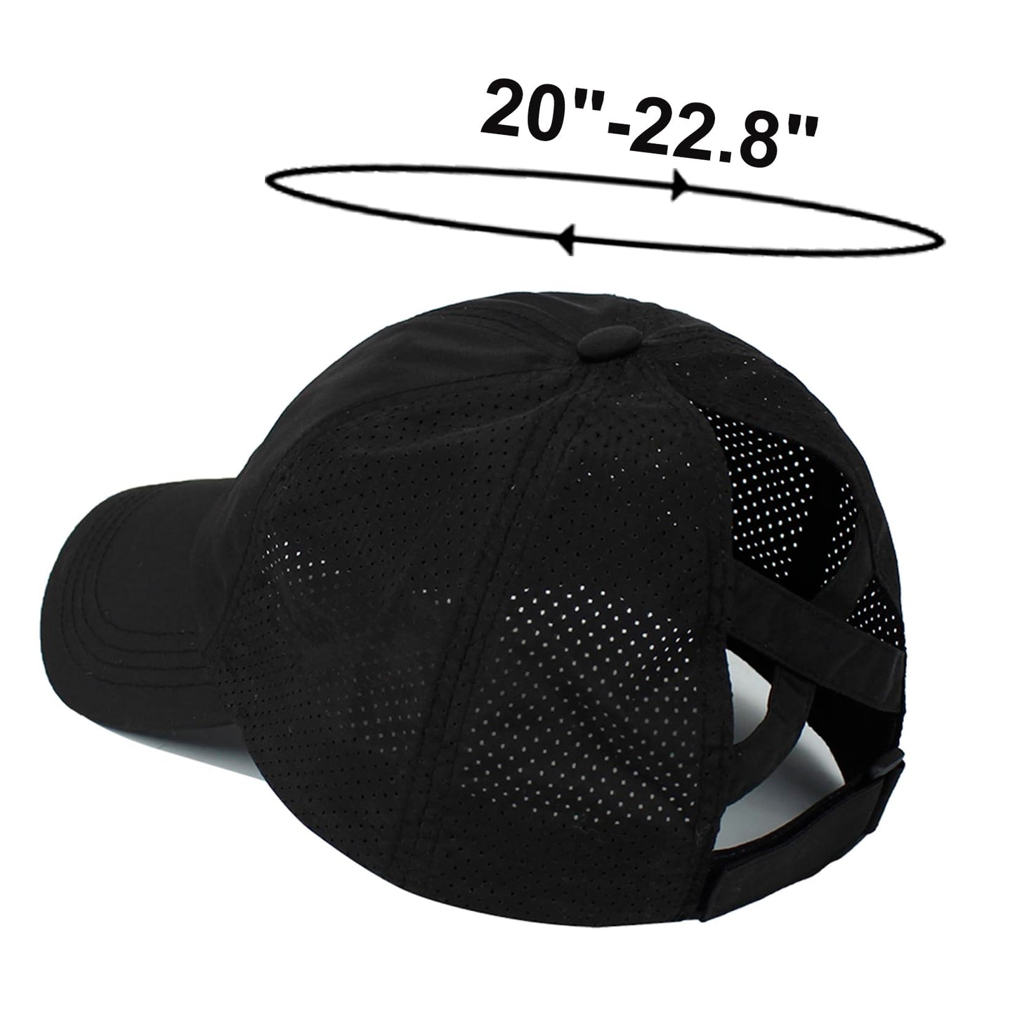 HGGE Womens Criss Cross Ponytail Baseball Cap Adjustable High Messy Bun Trucker Hats Quick Drying Mesh Dad Ponycap for Outdoor Sports Travel Black