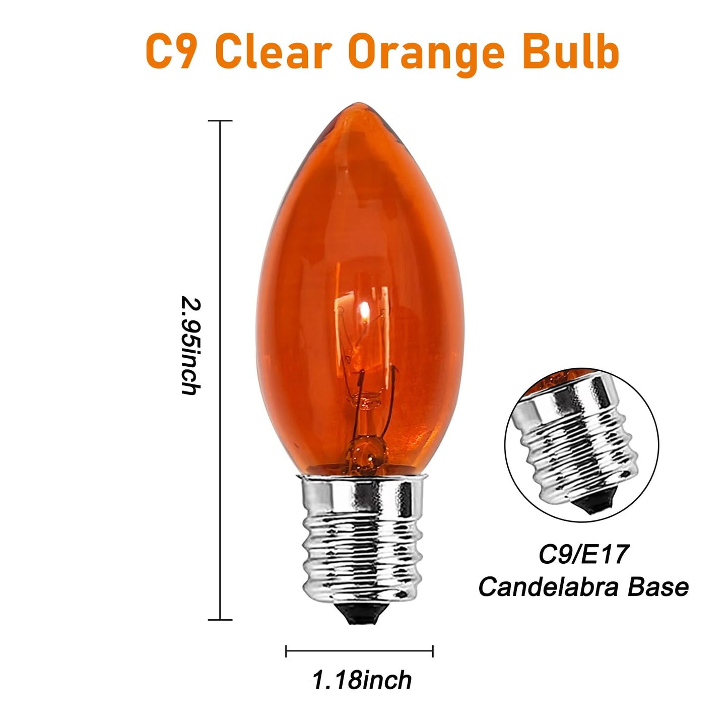 Konictom C9 Orange Halloween Light Bulbs, 25-Pack E17 Base, Waterproof Outdoor Bulbs for Halloween Decorations, Patio & Yard Lighting, Spooky Glow for Parties, Pathway & Events