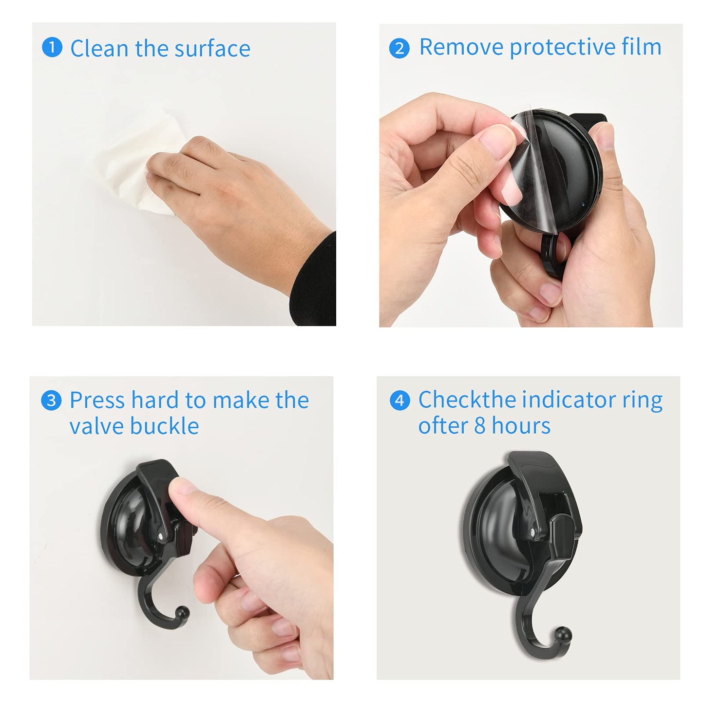 Khdrvok Heavy Duty Vacuum Wreath Cup Hook, Easy to Install and Remove, No Hole Punched,Black- Plated Plished Super Suction for Kitchen,Bathroom and Restroom,2Pack