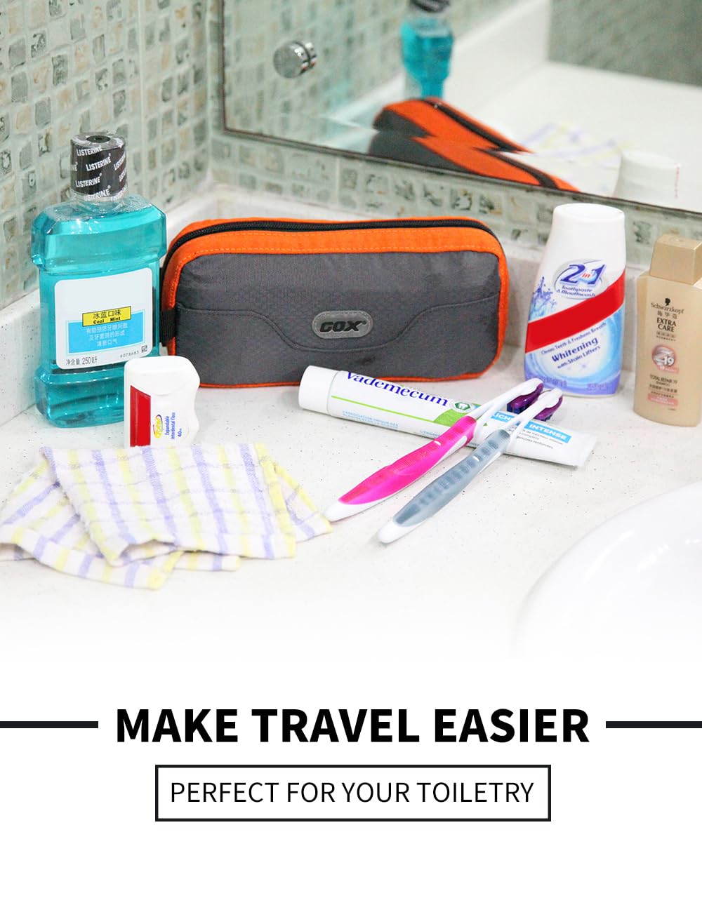 GOX Travel Toiletry Bag Dopp Kit Case for Men Multifunction Packing Organizer Pouch(Orange/Grey)