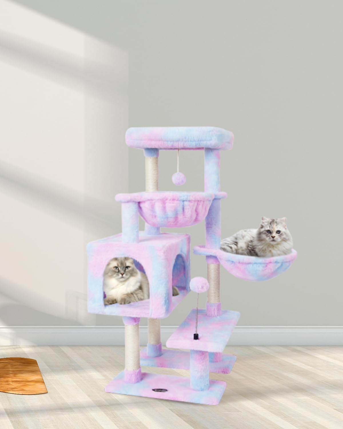 KIYUMI Cat Tree Cat Tower Condo with Sisal Scratching Post for Indoor Cats Cat Tree Cat Furniture with Hammock Perch and Kitten Ball Toys, Multi-Level Pet Activity Center Rainbow