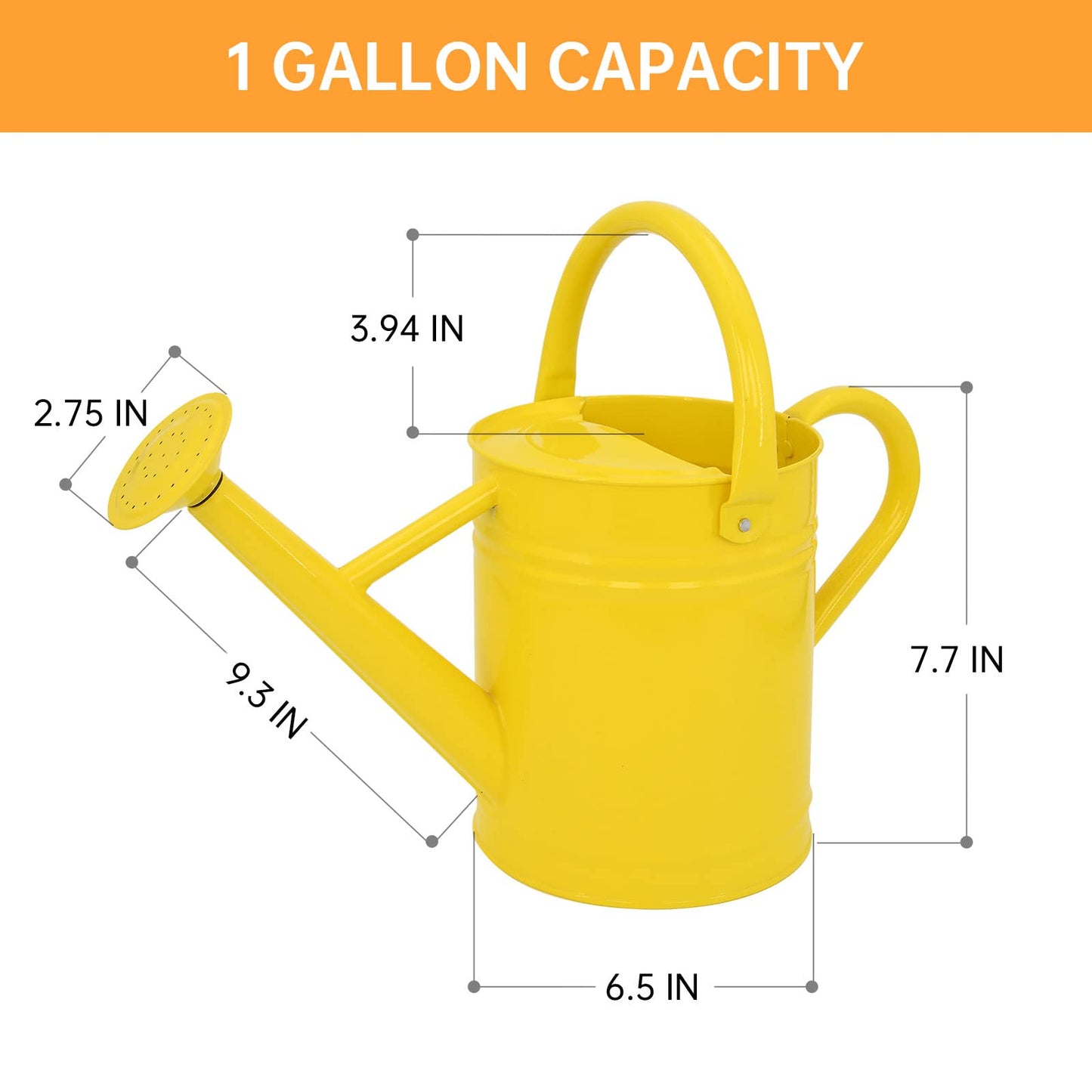 Lechloris Metal Watering Can for Outdoor Plants, Galvanized Steel Watering Can with Removable spout, 1 Gallon,Perfect Home & Garden Décor Yellow