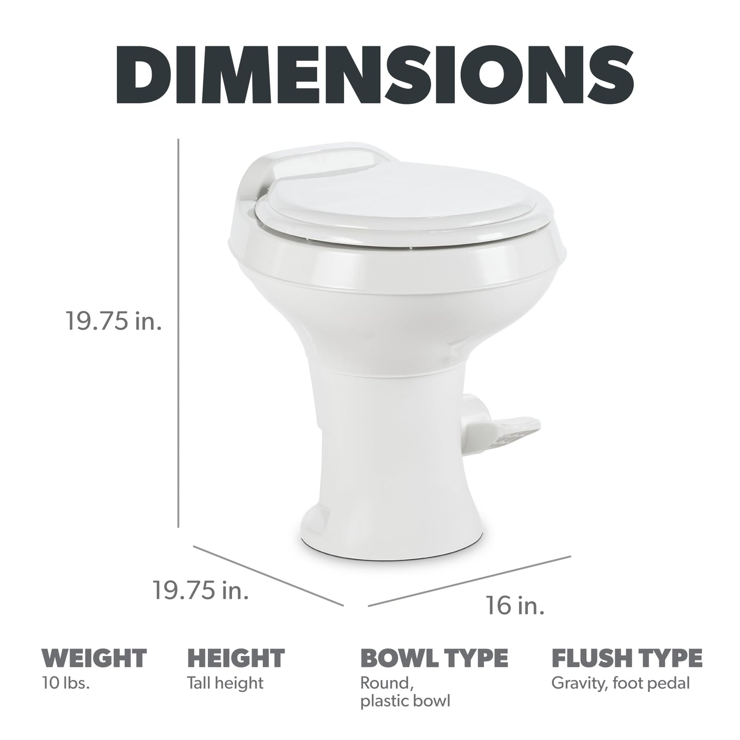 Dometic 302300071 300 Series Standard Height Toilet, White