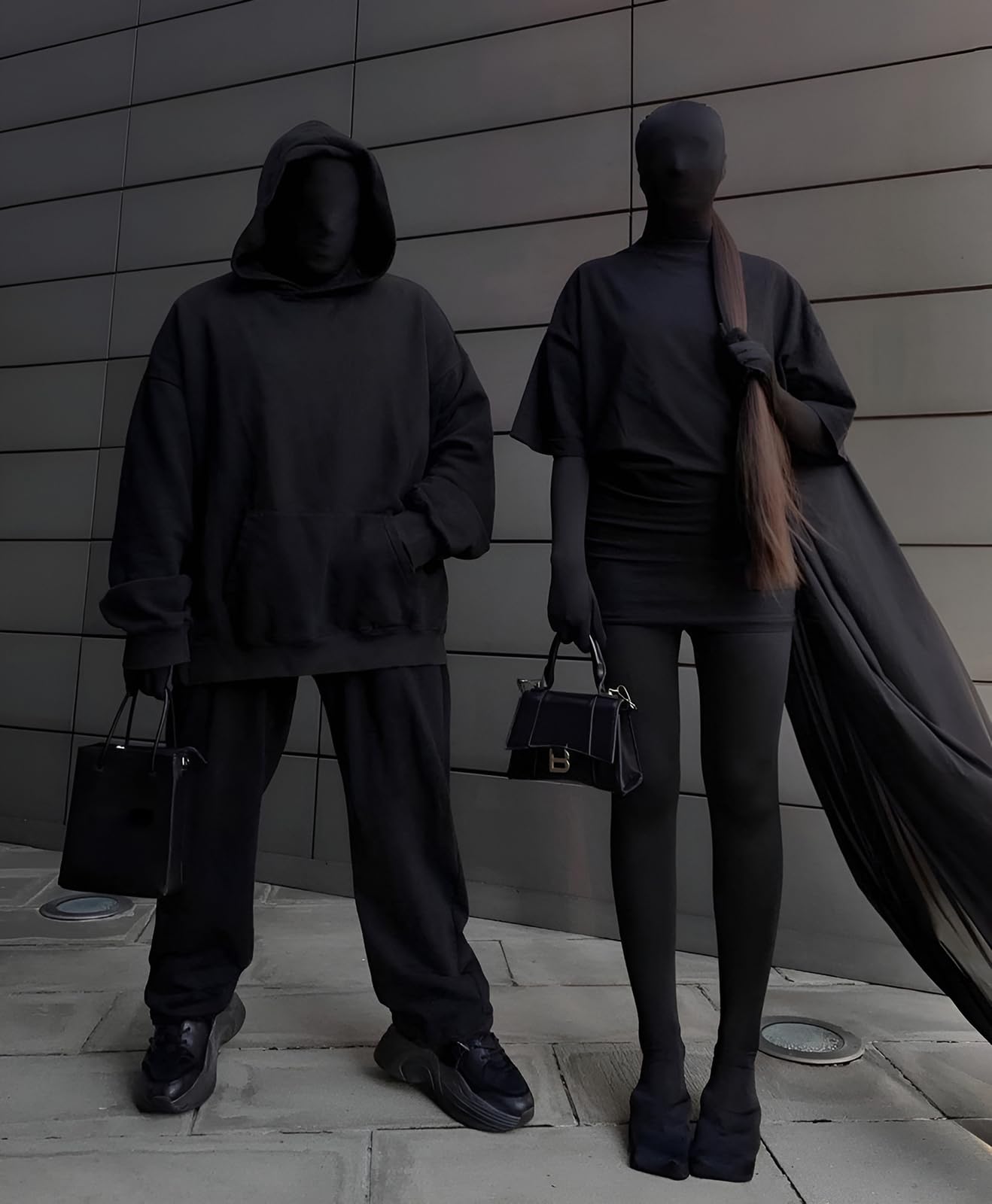 JEGERMIG 2 Pieces Black Full Face Mask Halloween Spandex Adult Hood Faceless Morph Head Cloth