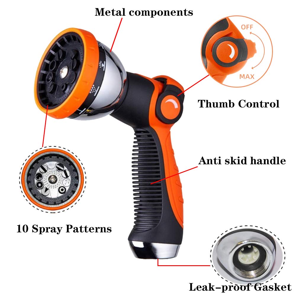 Garden Hose Spray Nozzle,10 Hose Metal Duty Watering Patterns Thumb Control On Off Valve, High Pressure Nozzle Sprayer for Plants, Car Wash,Cleaning,Showering Pets