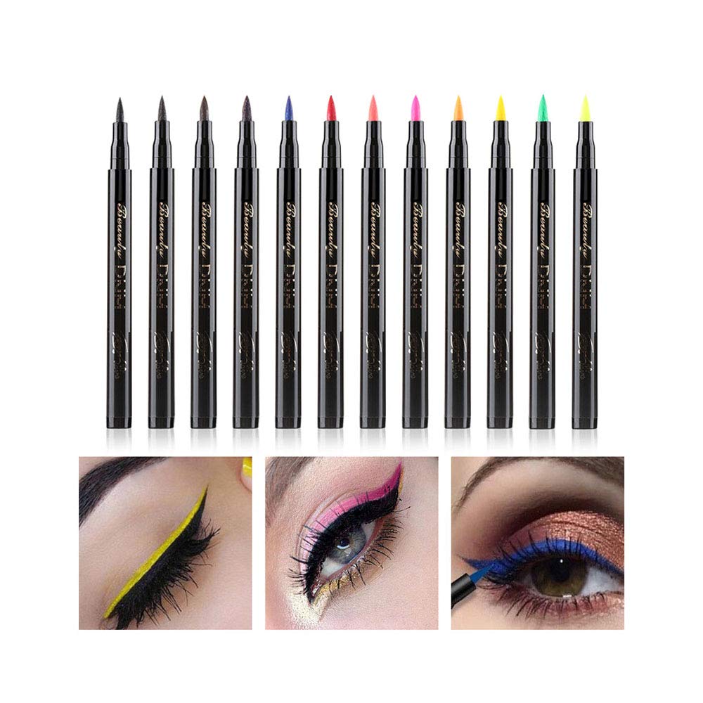 DNM Cat Eye Makeup Waterproof Neon Colorful Liquid Eyeliner Pen Make Up Comestics Long-lasting Black Eye Liner Pencil Makeup Tools (green)