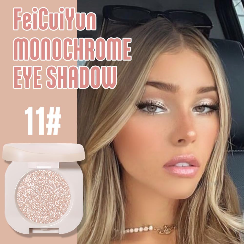 FeiCuiYun Glitter Shimmer Sparkle Eye Shadow Palette Makeup for Old Women, Pearl White Silver Glitter Shimmer Metallic Holographic Iridescent Cream Iridescent Single Monochrome Eyeshadow Makeup, 11