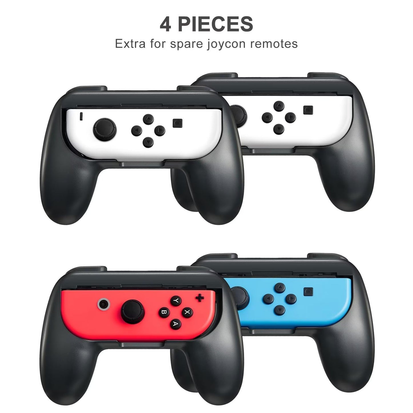 Gepicest Switch Accessories Grip Holder for Joycon Controller Compatible with Switch Handheld Remote, Kit Set Grips Holder for Dual Joycon Remote Controller Black 4 Packs