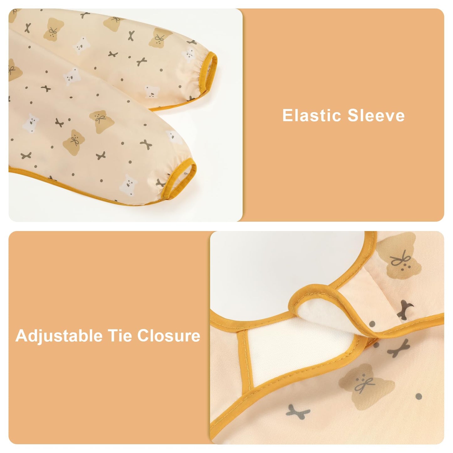 Accmor 5 Pack Long Sleeve Bibs, Baby Smock Waterproof Sleeved Bib Smock for Baby Toddler 6-24 Months