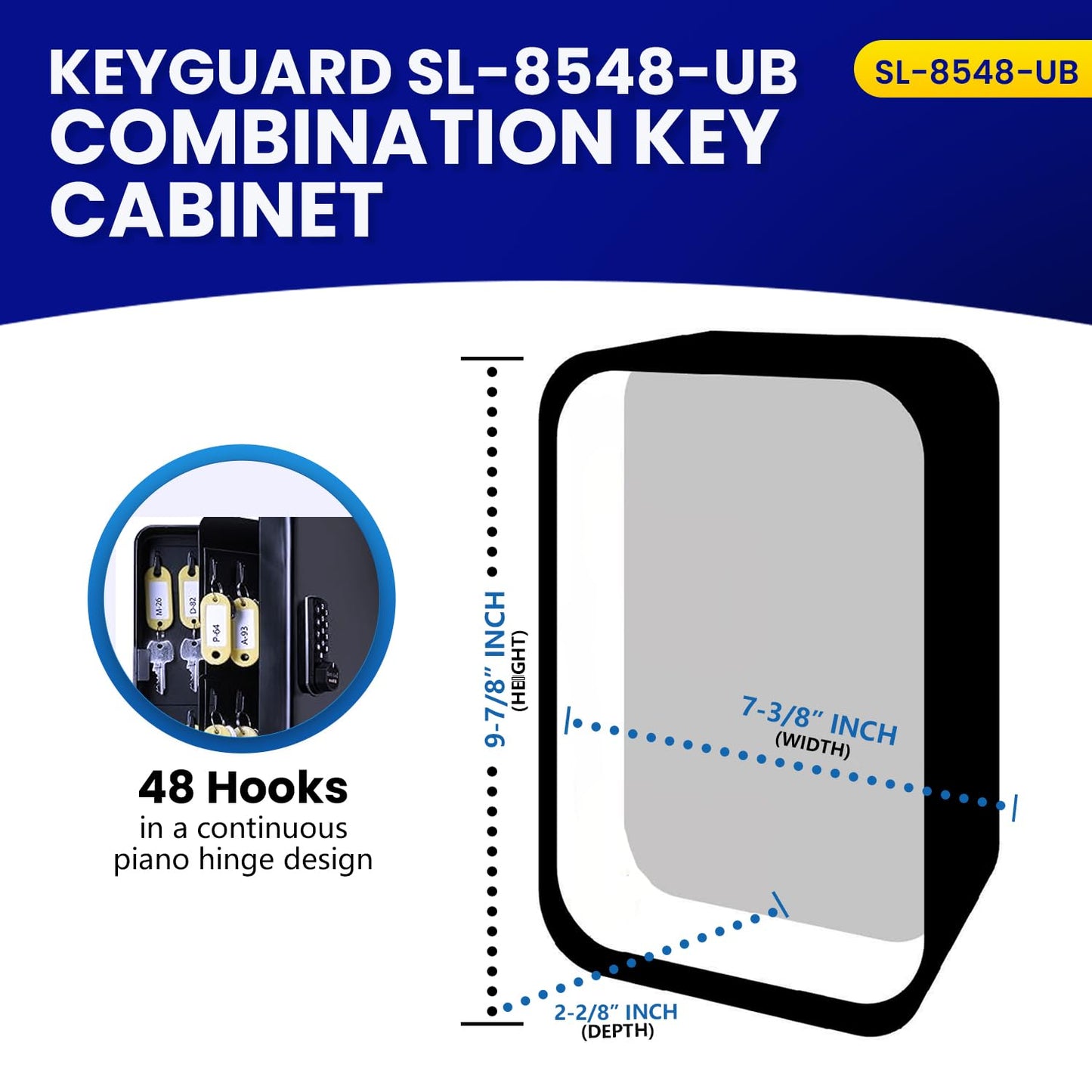 KeyGuard Dual Access Combination Key Cabinet With Black 4-Dial Combi-Cam Ultra - 48 Hook, Conveniently Store Your Keys with 10,000 Possible Combinations, SL-8548-UB