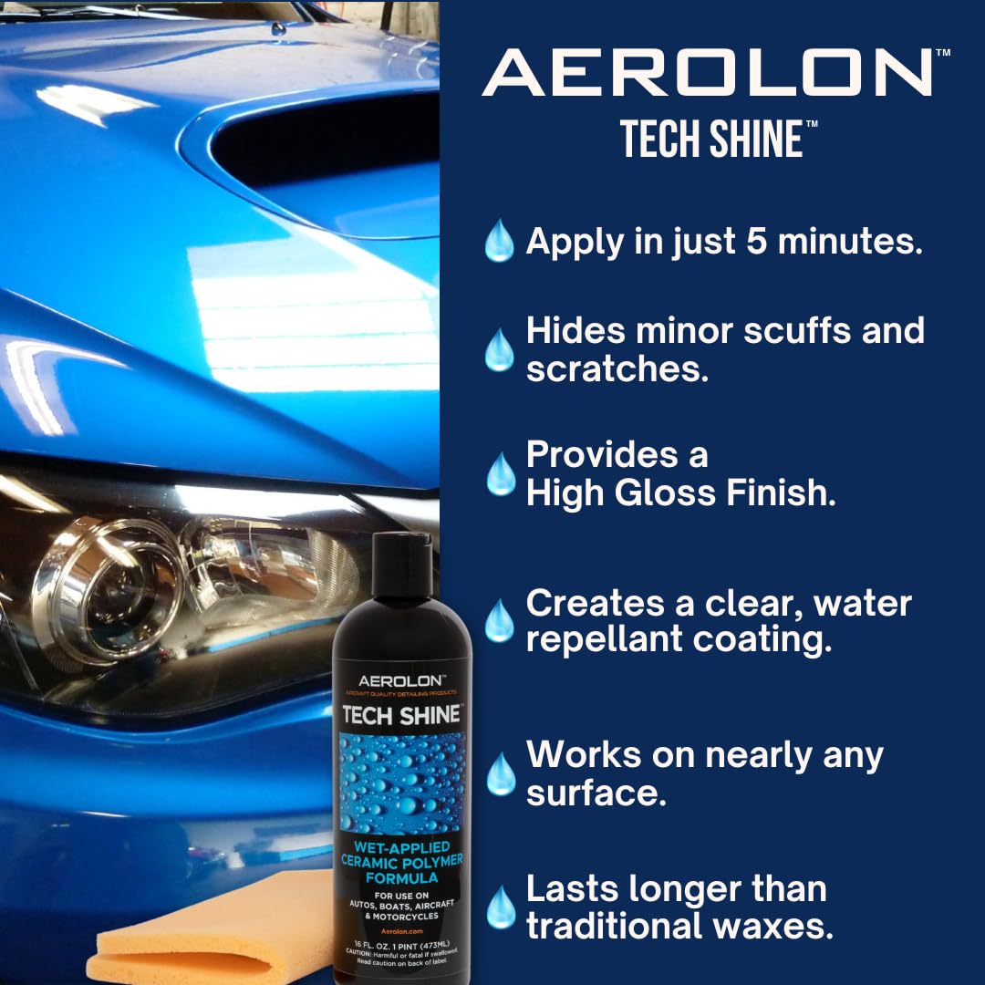 Aerolon Tech Shine: Ceramic Coating for Cars, Car Wax, Car Polish, Ceramic Polymer Coating, Hydrophobic Top Coat Polish and Sealer, Auto Detailing - One Gallon with Applicator Pad