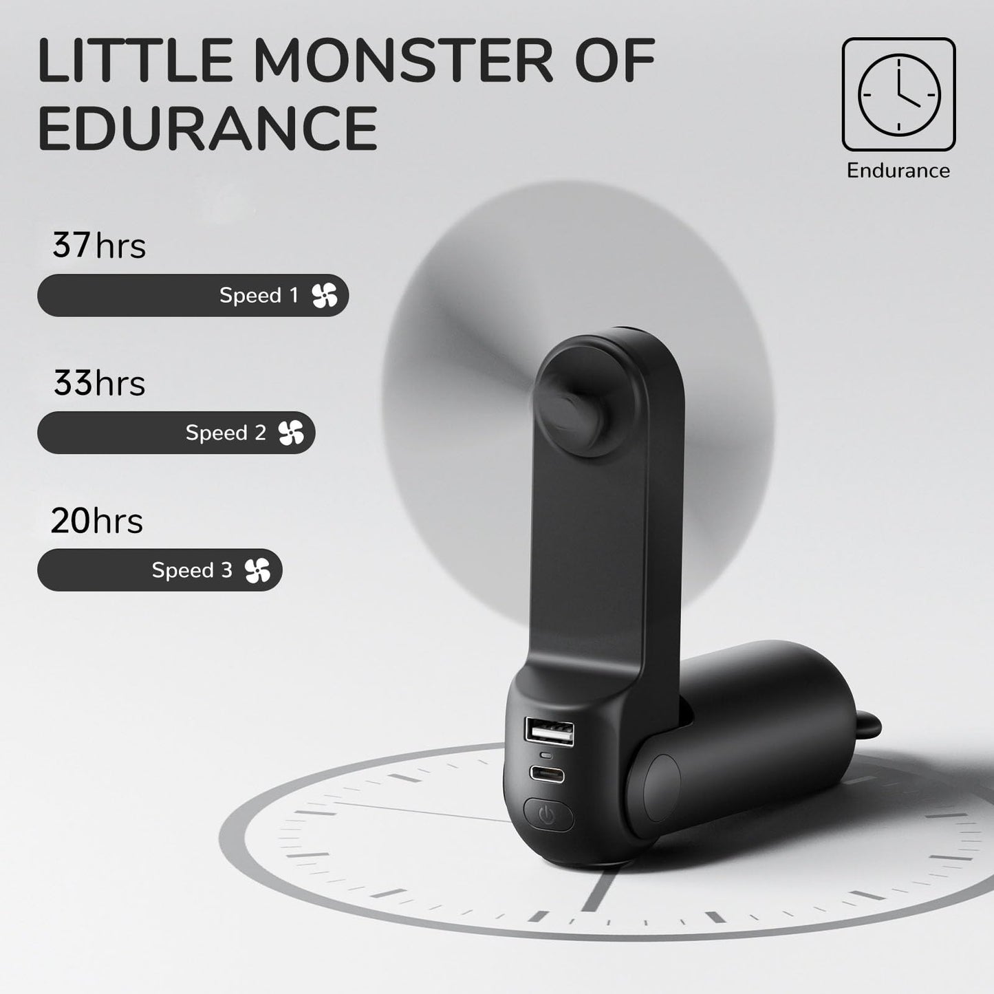 JISULIFE Handheld Fan with 4500 mAh Powerbank Max 37 Hours Runtime, Pocket Portable Battery Operated or USB Powered Folding Personal Fan, 3 Speeds, Gifts for Women Men Kids Gift for Festival-Black