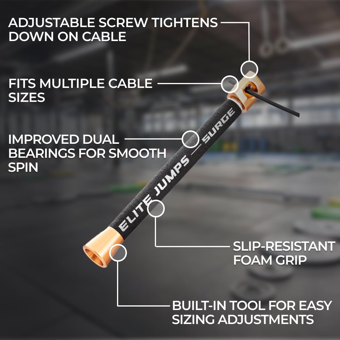 Elite Jumps Surge 3.0 Professional Speed Rope for Double Unders - Patented Dual Bearing Ultra Light-Weight Handle for Premium Spin Control and Kink-Resistant Cable for fast Speed Jump Rope