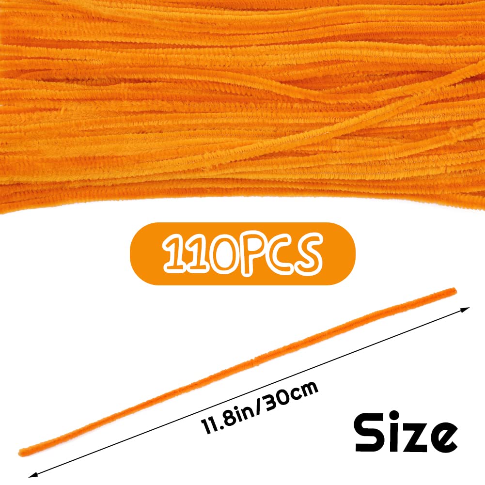 110 Piece Orange Craft Pipe Cleaners - Chenille Stem Art Supplies for Home Decoration Projects