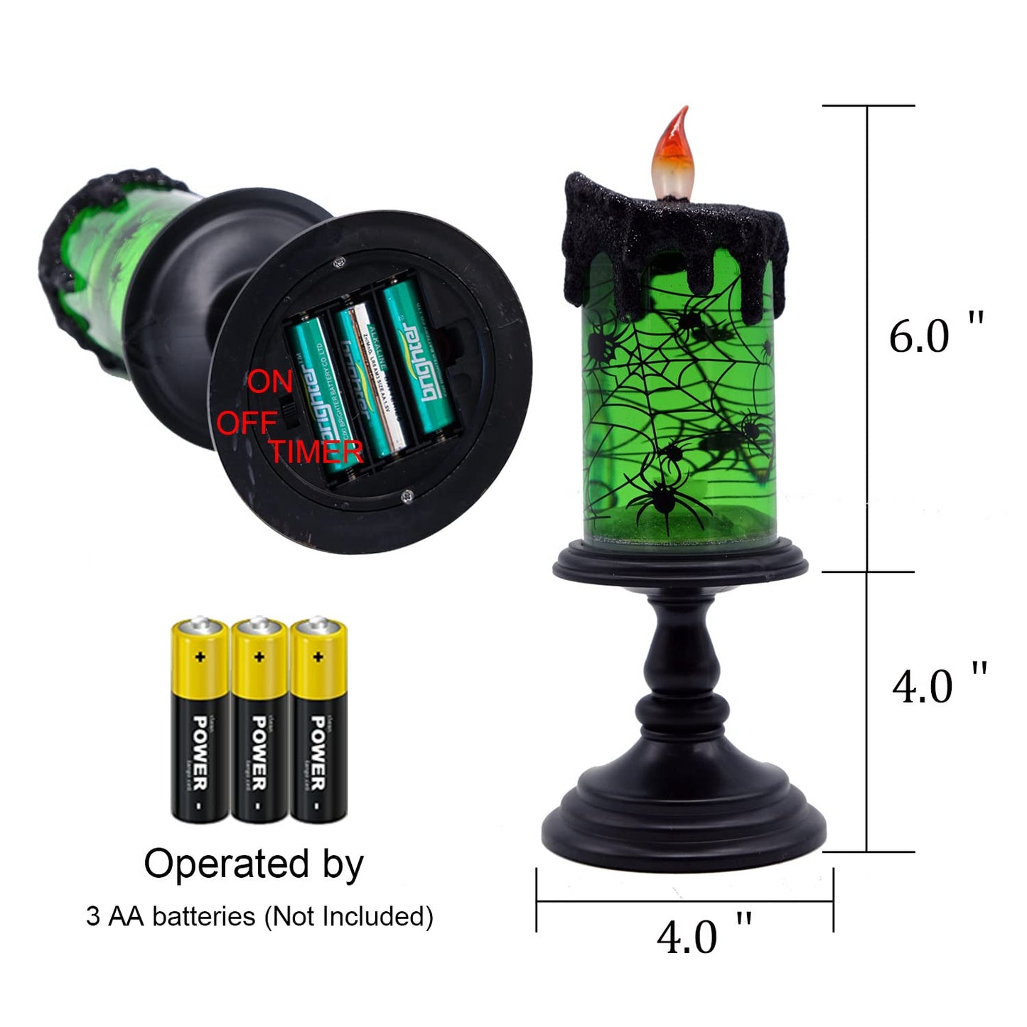 Eldnacele Halloween Snow Globe Candles Lighted Lamp, Battery Operated Spooky Spinning Water Glittering Tornado Candle Flameless Candles Table Centerpiece for Halloween Decoration Indoor(Spider)