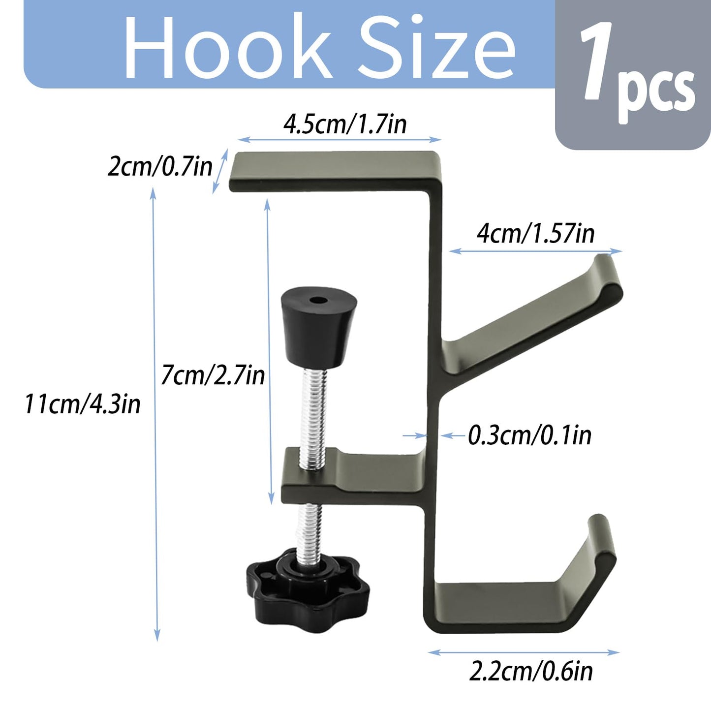 Desk Mount Bag Holder Hook Clamp,On Backpack Hanger Portable Desk Mount Headphones Holder for Reduce Desk Clutter Table Desk Table Hanging Storage (1 Pcs-Double Hook Gray)
