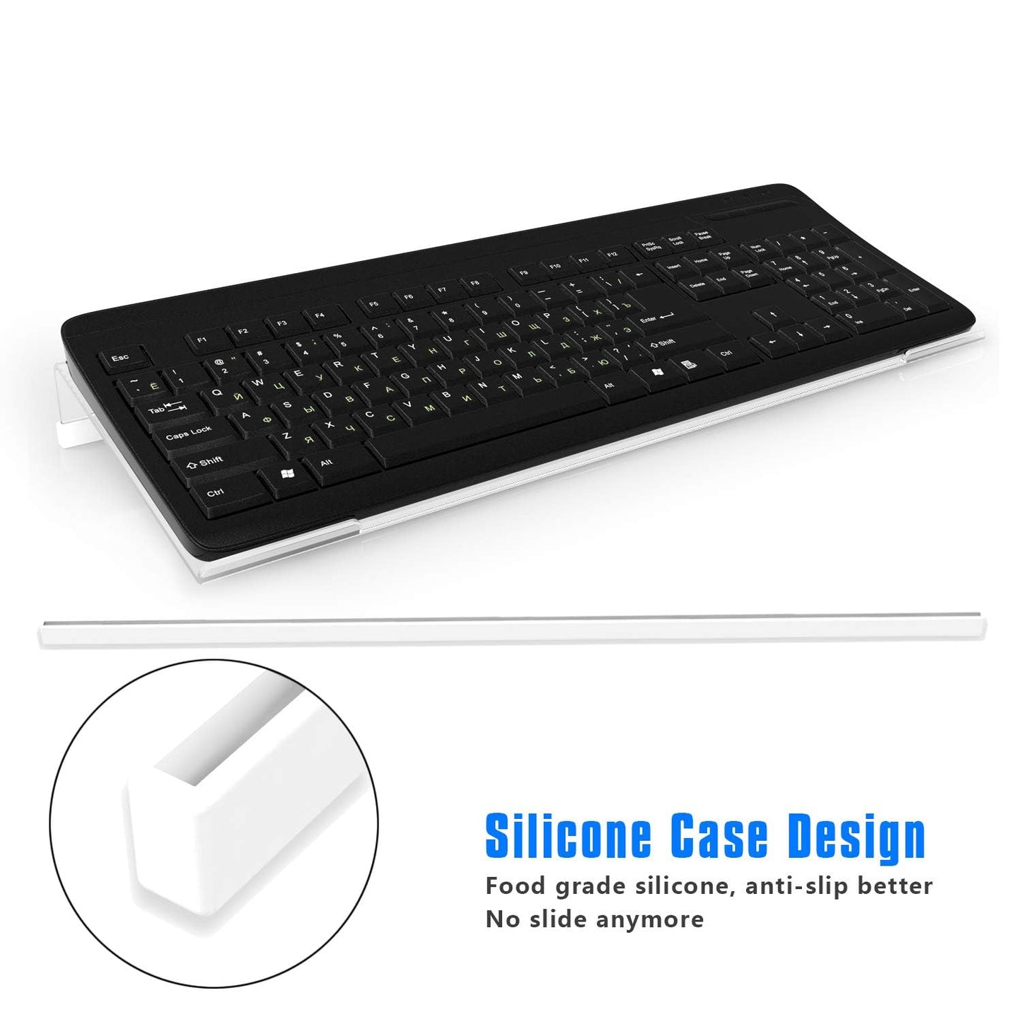 Richboom Clear Acrylic Tilted Computer Keyboard Holder for Easy Ergonomic Typing, Upgraded Version, Keyboard Stand with Silicone Anti-Slip Case for Office Desk, Home, School, Clear