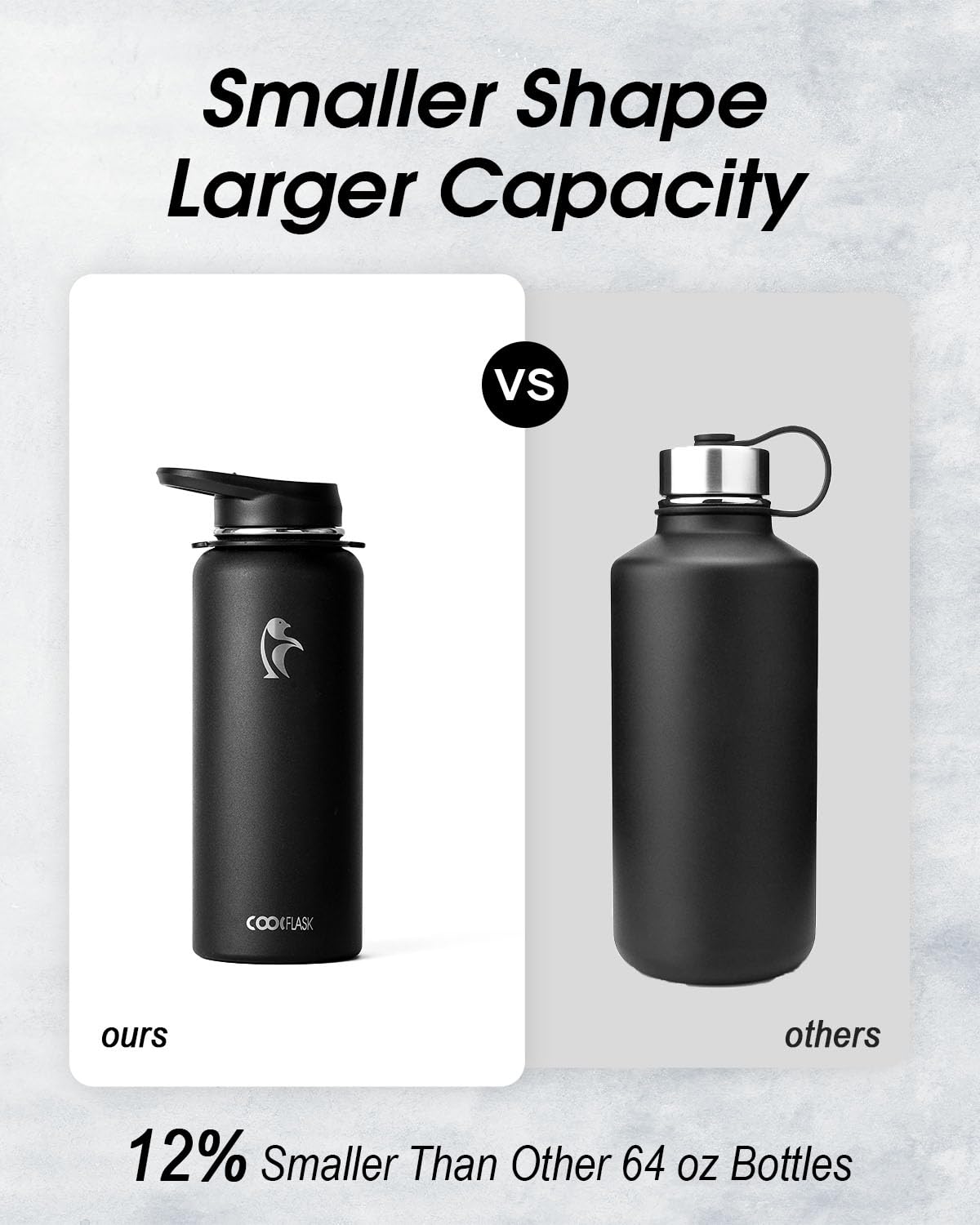 Coolflask 40 oz Water Bottle with Strap, Insulated Metal Water Flask with Straw & Spout Lids, Stainless Steel Double Wall Vacuum, Keep Cold 48h Hot 24h, Leak Proof & Non-BPA, Magic Black