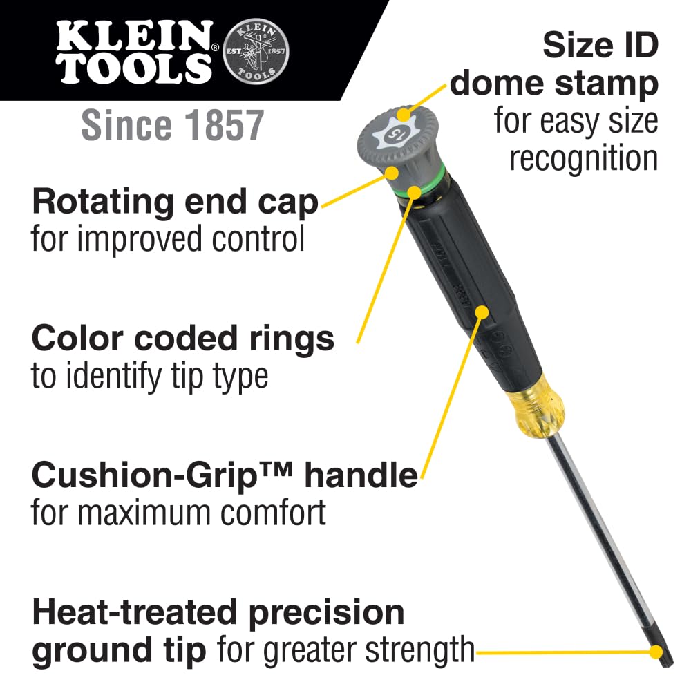 Klein Tools 85617 Mini Precision Screwdriver Set, Slotted, Phillips, TORX, Cushion-Grip Handles, Ideal for Terminal Blocks, Electronics