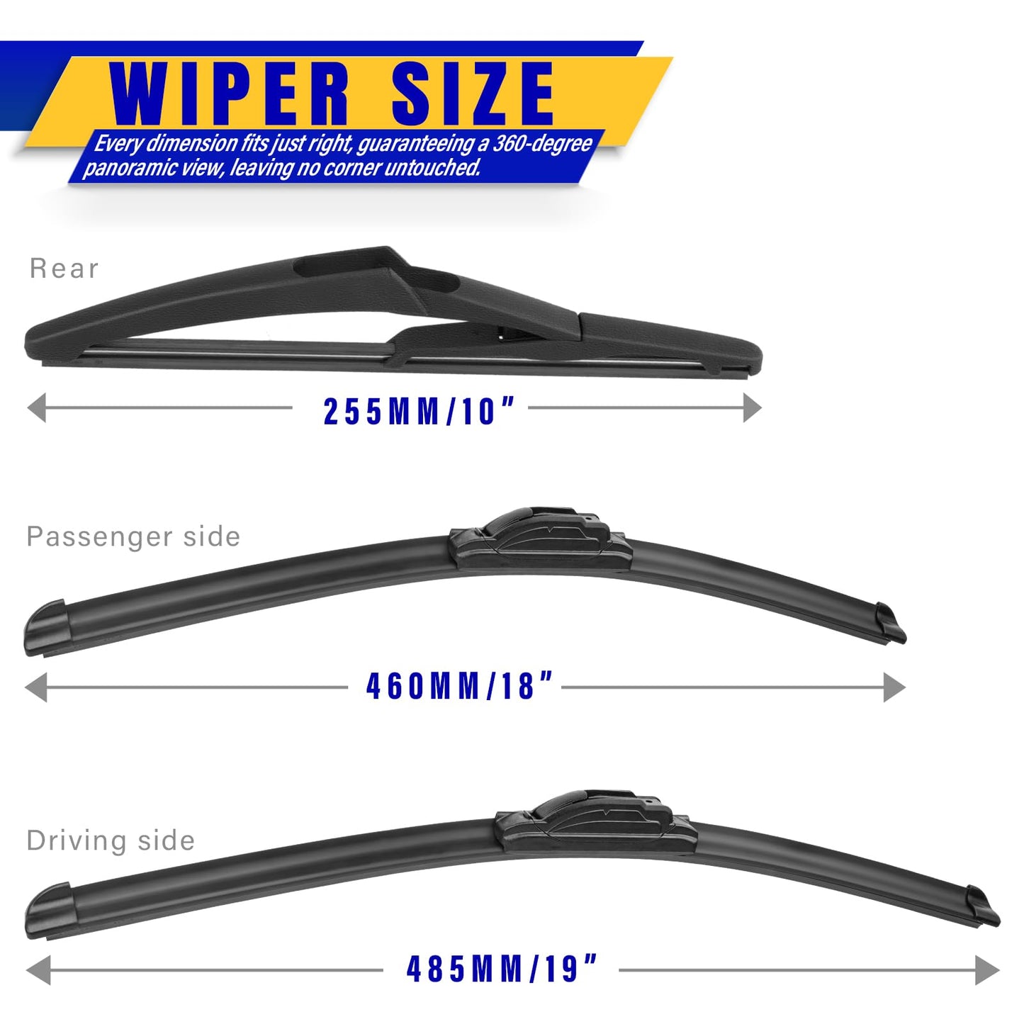 3 wipers Replacement for 2006-2011 Mini Cooper, Windshield Wiper Blades Original Equipment Replacement - 19"/18"/10" (Set of 3) U/J HOOK