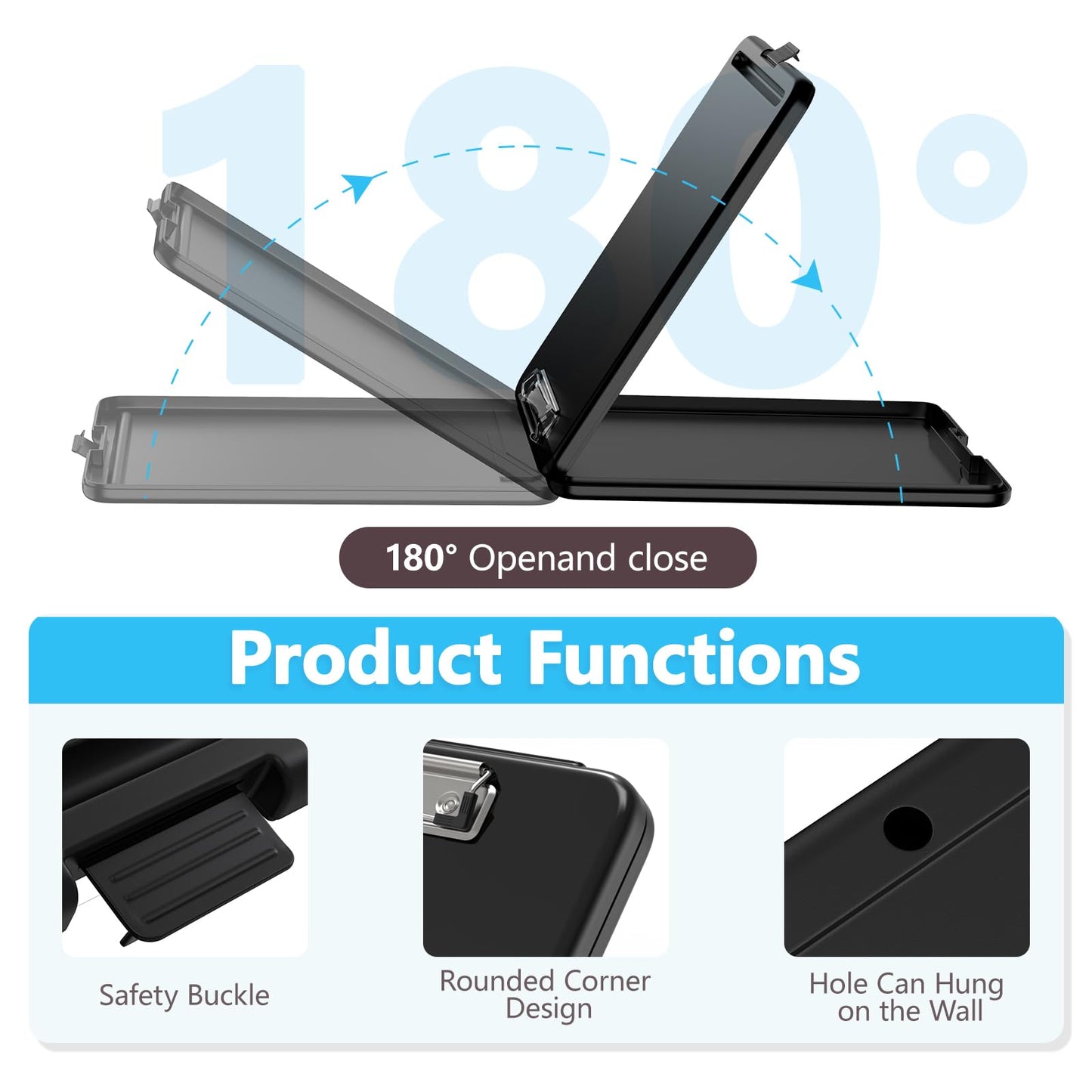 Clipboard with Storage, 8.5 x 11 Storage Clip Board with Low Profile Clip, Heavy Duty Nursing Foldable, Suitable for Classroom, Teacher, Coaches, Office School Supply(Black)